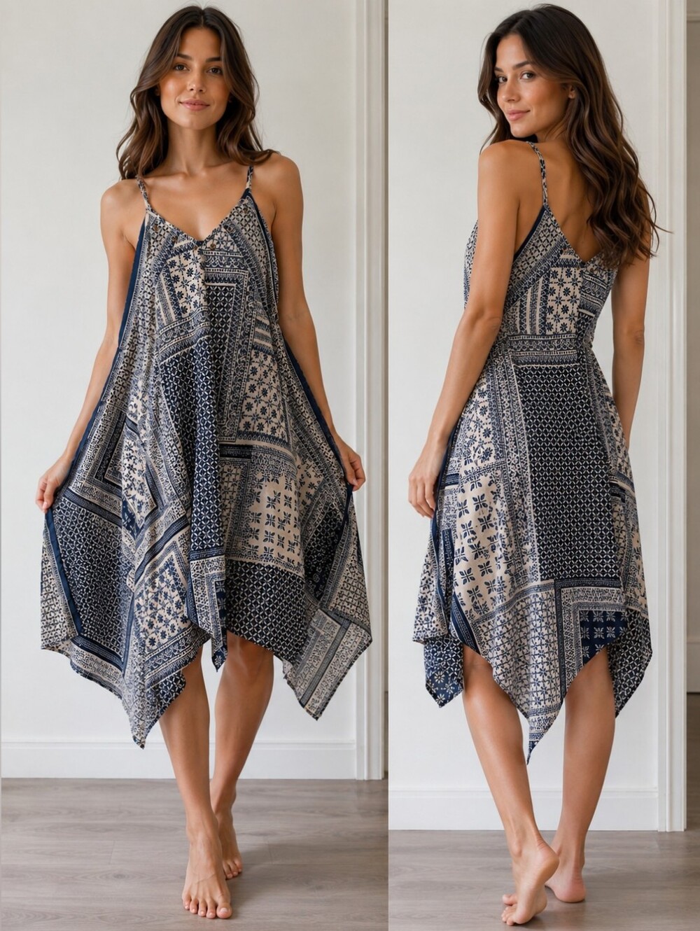 Speed Control NEW York Navy and Cream Asymmetrical Patchwork Sundress
